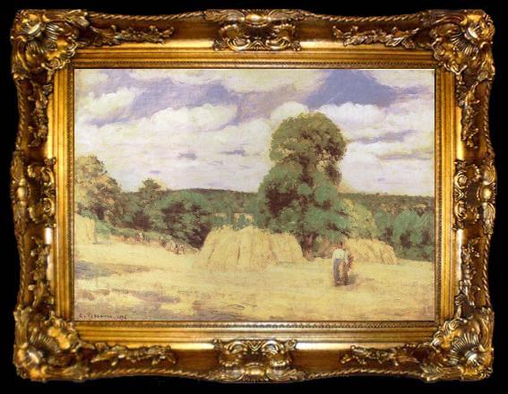 framed  Camille Pissarro Harvest at Monfoucault, ta009-2